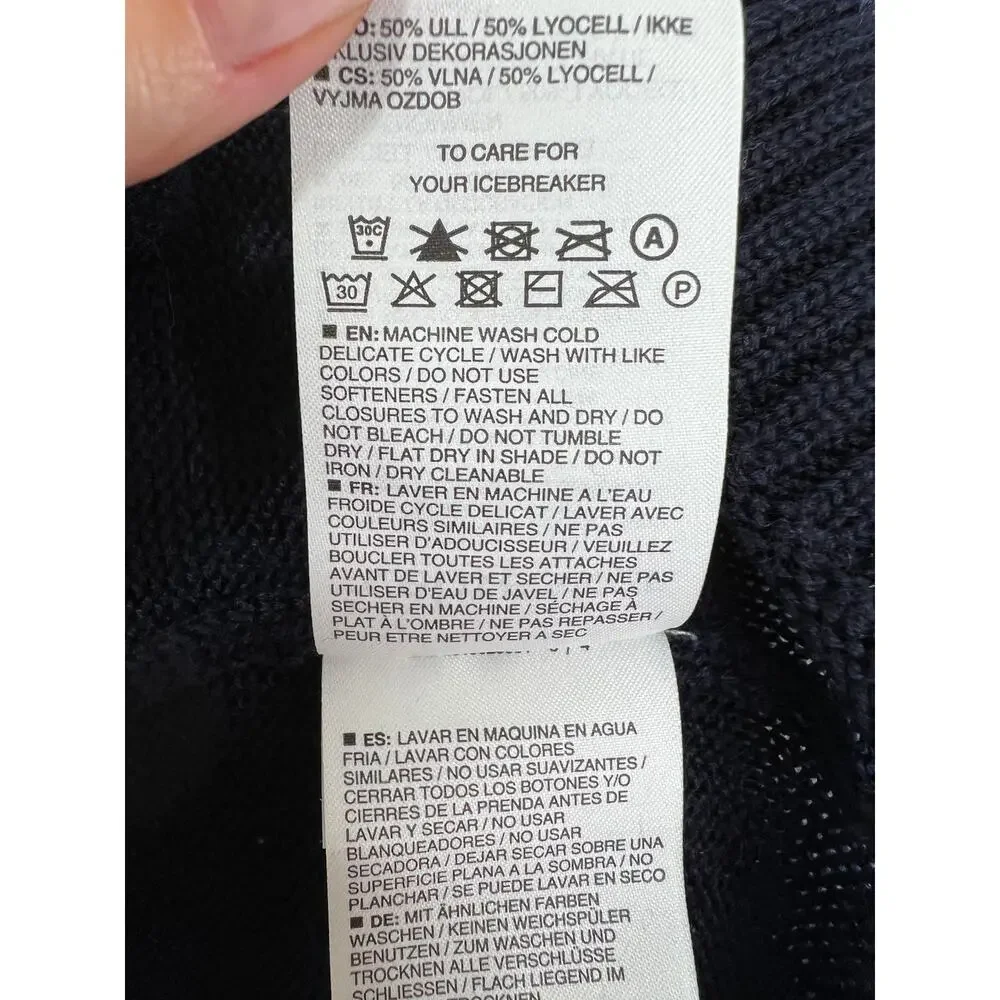Icebreaker NOVA Navy Blue Drawstring Cowl Neck Merino Wool Sweat Sweater S Small